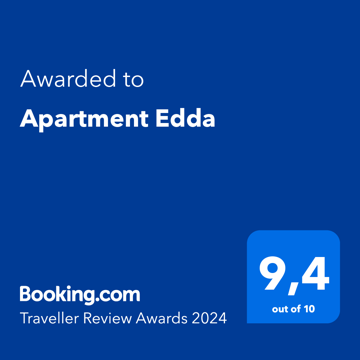 Booking.com Traveller Review Award 2024, Apartment Edda, 9,4 von 10